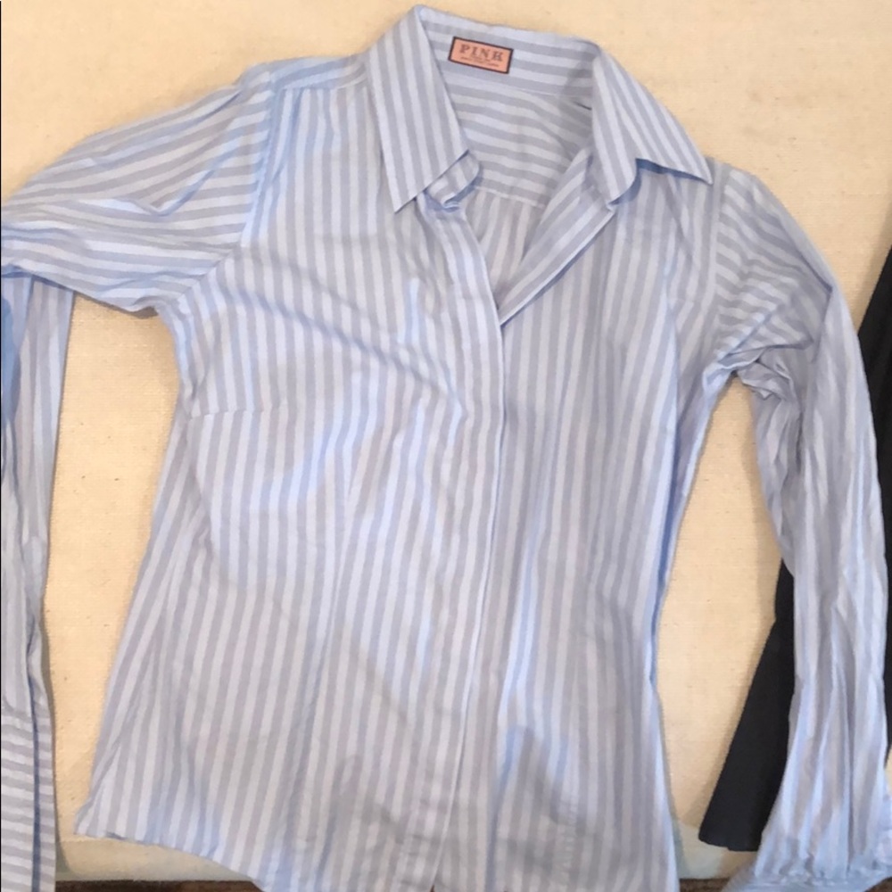 Pink button down shirt deep collar